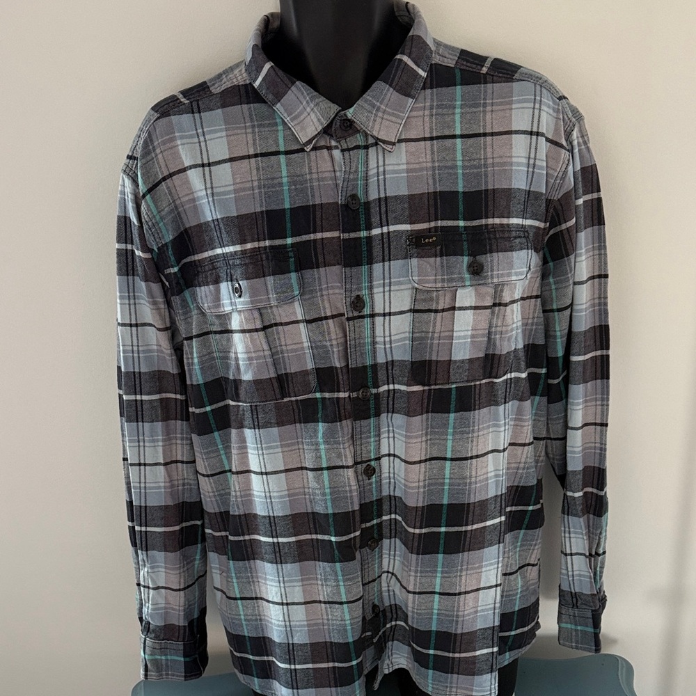 Lee Black, Gray, and Green Plaid Shirt